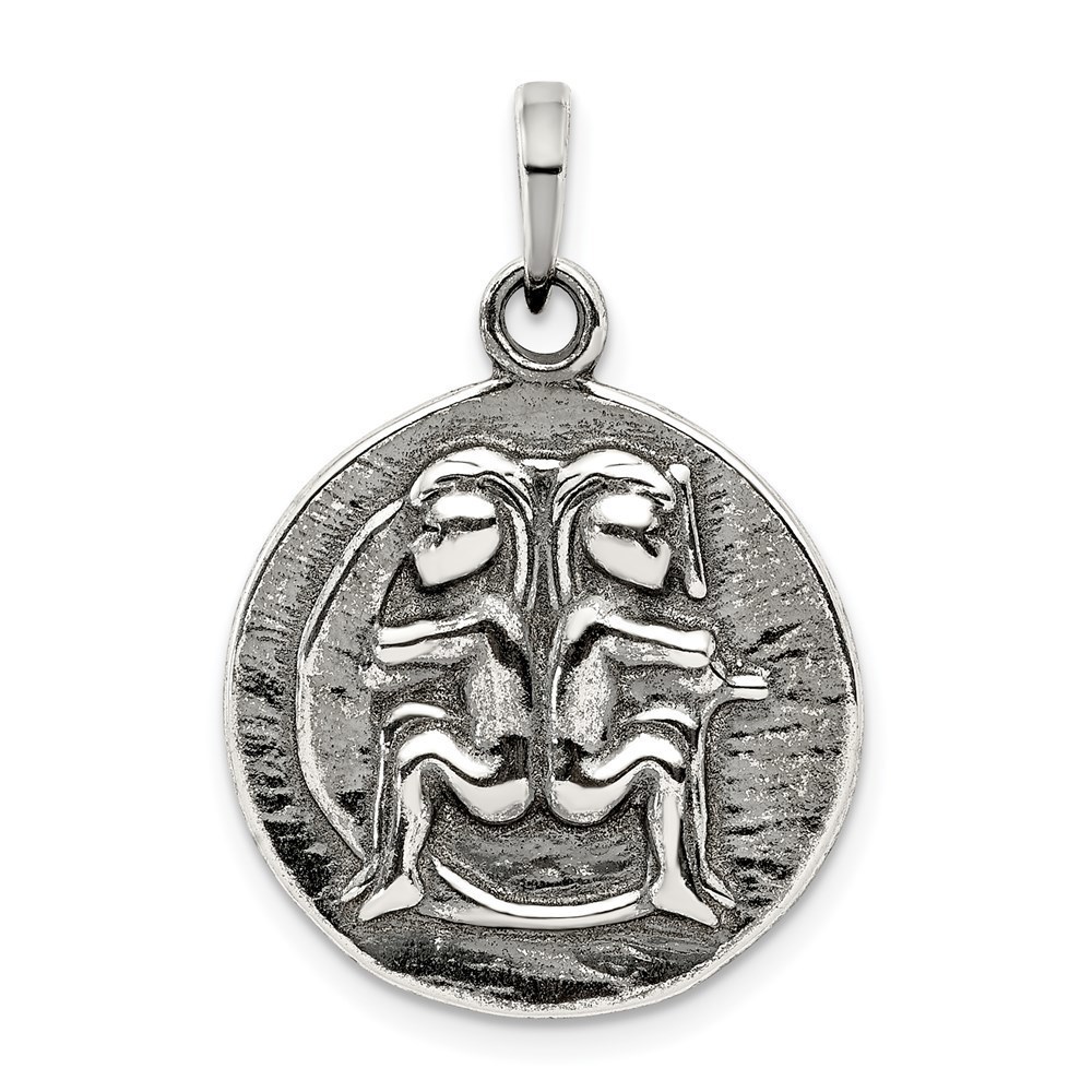Million Charms 925 Sterling Silver Antiqued Gemini Horoscope Zodiac Pendant